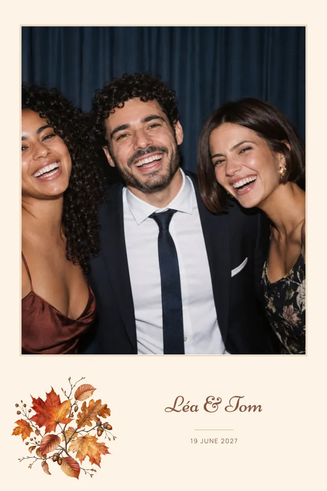 Preview of the Autumn Leaves template in 10×15 portrait, with an example photo