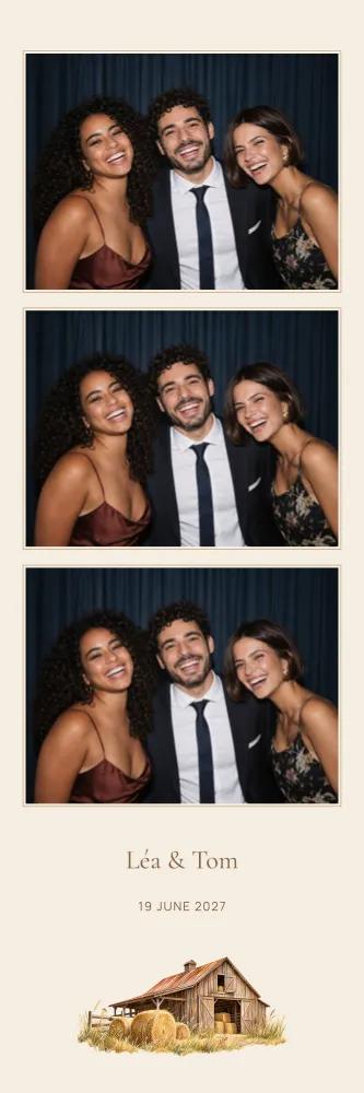 Preview of the Barn & Hay photo booth template in 5×15 strip (2×6 inches)