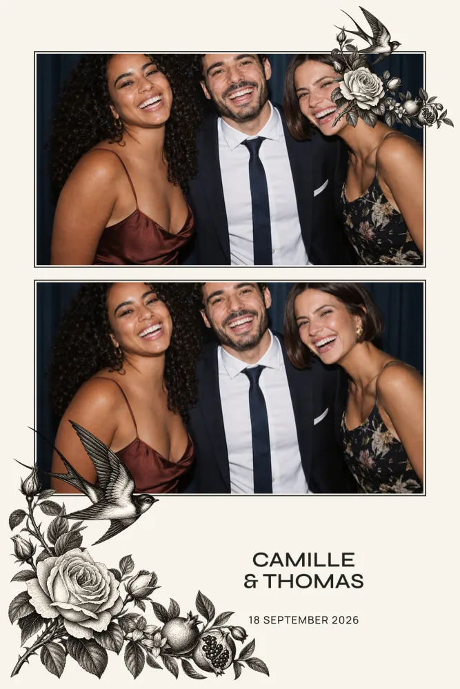 Preview of the Black Ink template in 10×15 portrait, with an example photo