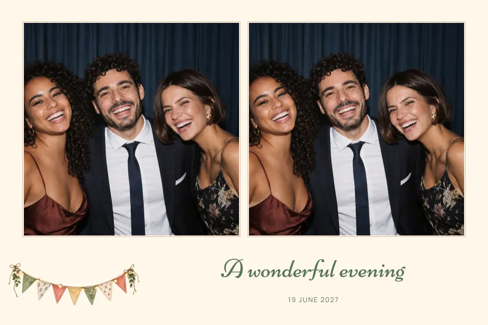 Preview of the Bunting photo booth template in 6×4 landscape print
