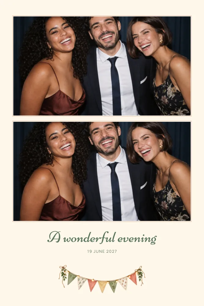 Preview of the Bunting photo booth template in 4×6 portrait print