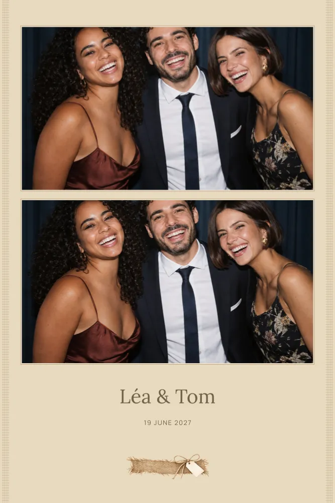 Preview of the Burlap template in 10×15 portrait, with an example photo
