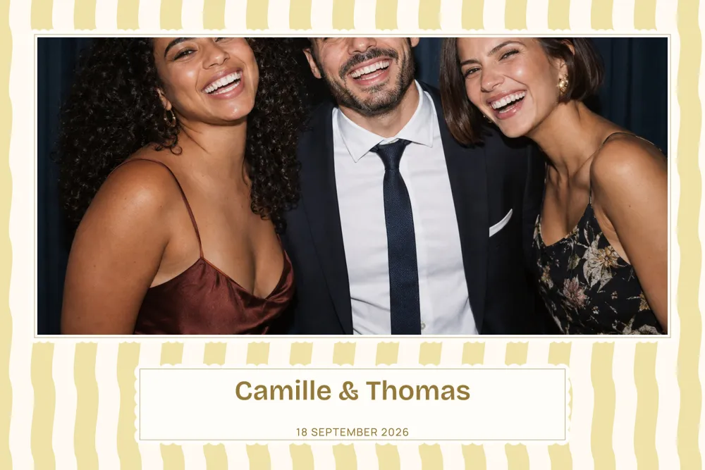 Preview of the Butter Yellow Stripes template in 10×15 landscape, with an example photo