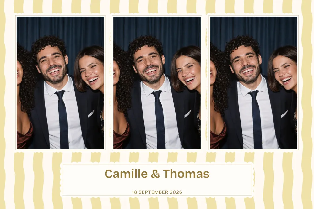Preview of the Butter Yellow Stripes template in 10×15 landscape, with an example photo