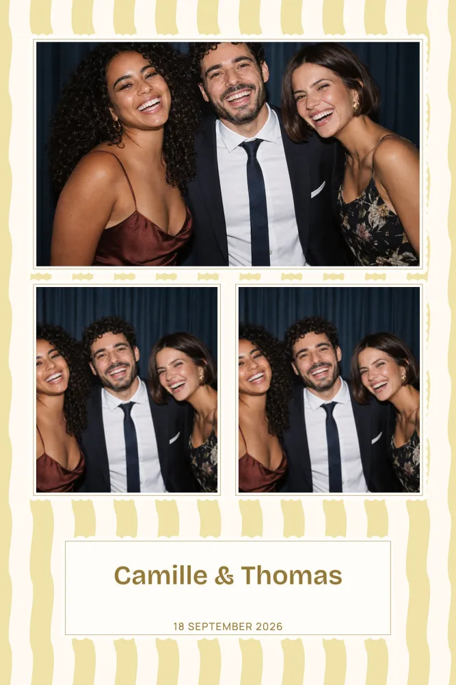 Preview of the Butter Yellow Stripes template in 10×15 portrait, with an example photo