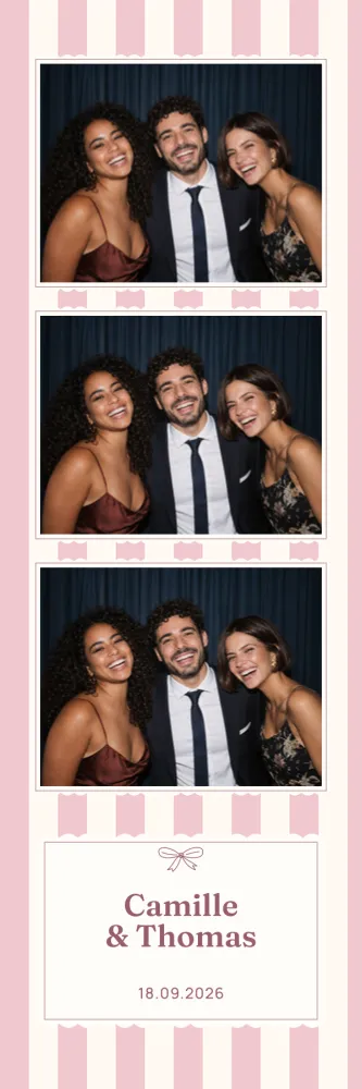 Preview of the Candy Pink Stripes photo booth template in 5×15 strip (2×6 inches)