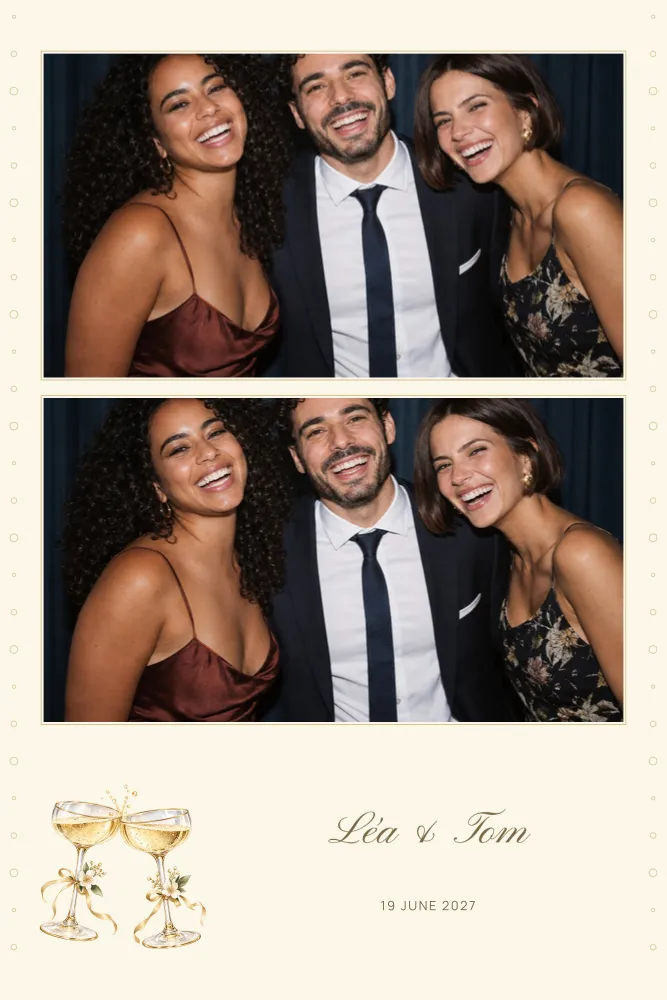 Preview of the Champagne photo booth template in 4×6 portrait print