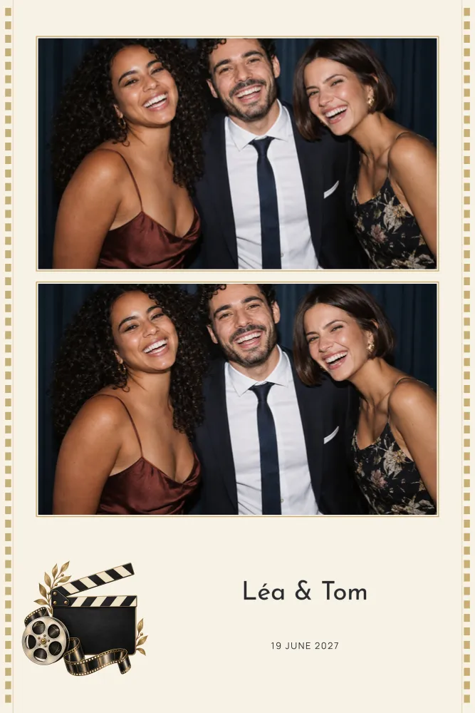 Preview of the Cinema template in 10×15 portrait, with an example photo