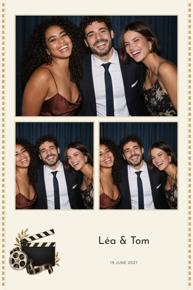Preview of the Cinema template in 10×15 portrait, with an example photo