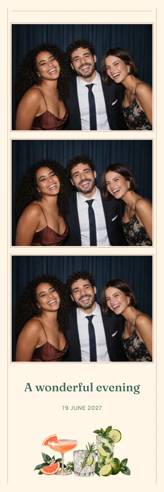 Preview of the Cocktail Bar template in 5×15 strip, with an example photo
