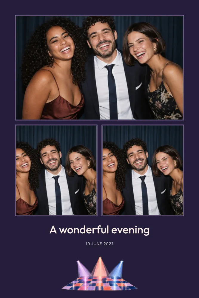 Preview of the Dance Floor template in 10×15 portrait, with an example photo