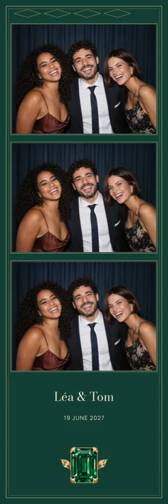 Preview of the Emerald template in 5×15 strip, with an example photo