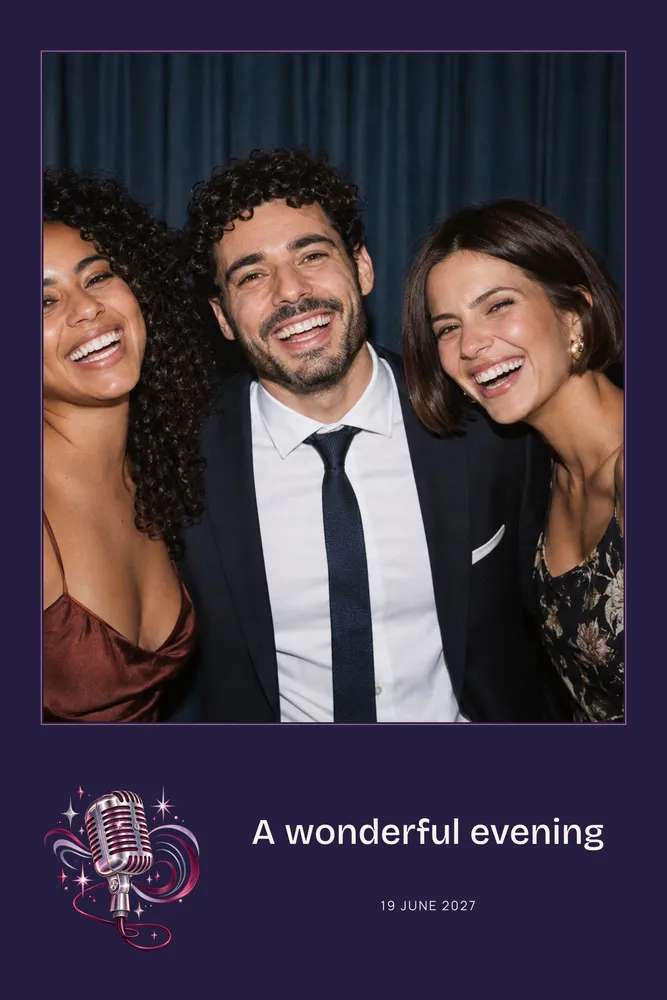 Preview of the Karaoke template in 10×15 portrait, with an example photo