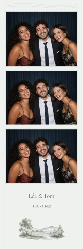 Preview of the Morning Mist photo booth template in 5×15 strip (2×6 inches)