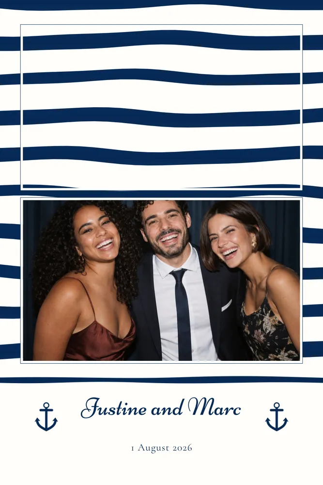 Preview of the Nautical Stripes template in 10×15 portrait, with an example photo