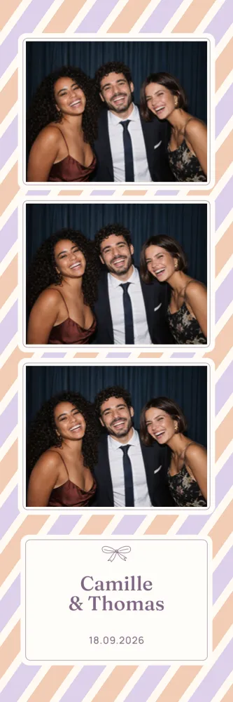 Preview of the Peach & Lilac Stripes photo booth template in 5×15 strip (2×6 inches)