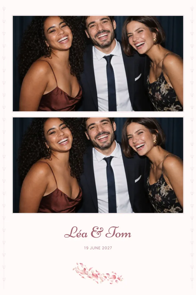 Preview of the Petal Shower photo booth template in 4×6 portrait print
