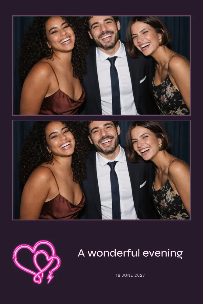 Preview of the Pink Neon photo booth template in 4×6 portrait print