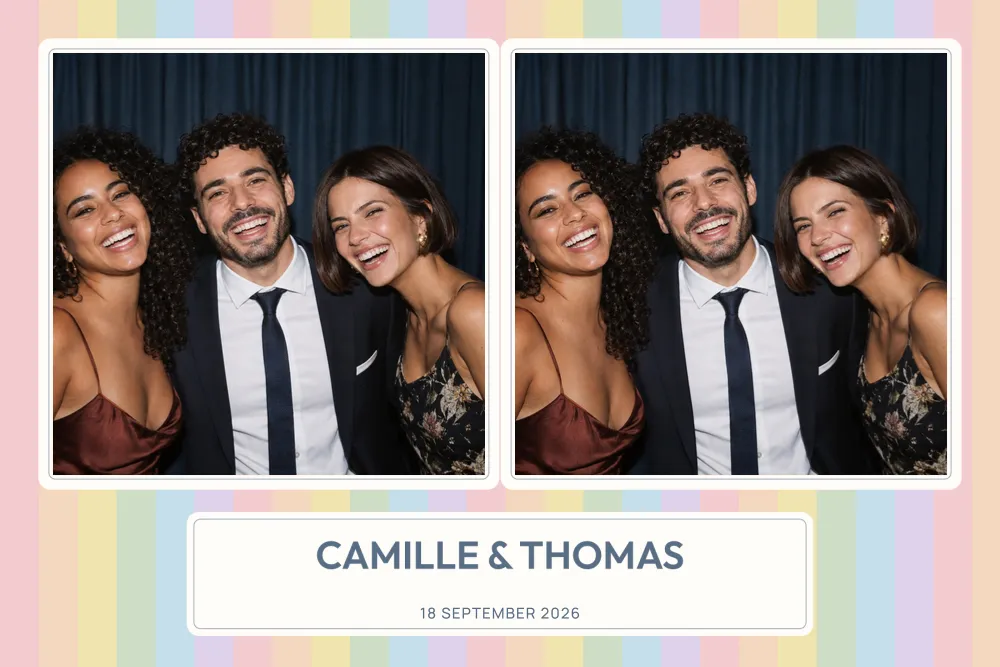 Preview of the Rainbow Stripes photo booth template in 6×4 landscape print