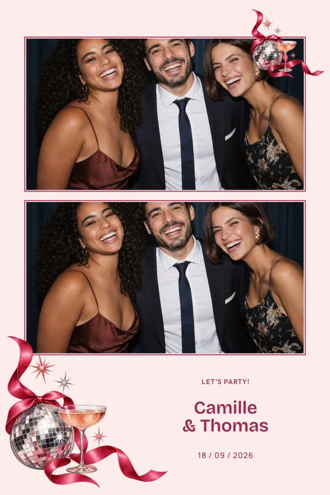 Preview of the Raspberry Celebration template in 10×15 portrait, with an example photo