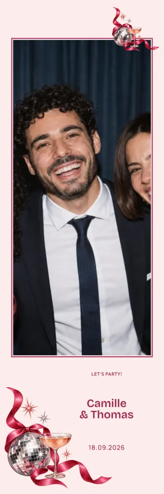 Preview of the Raspberry Celebration template in 5×15 strip, with an example photo