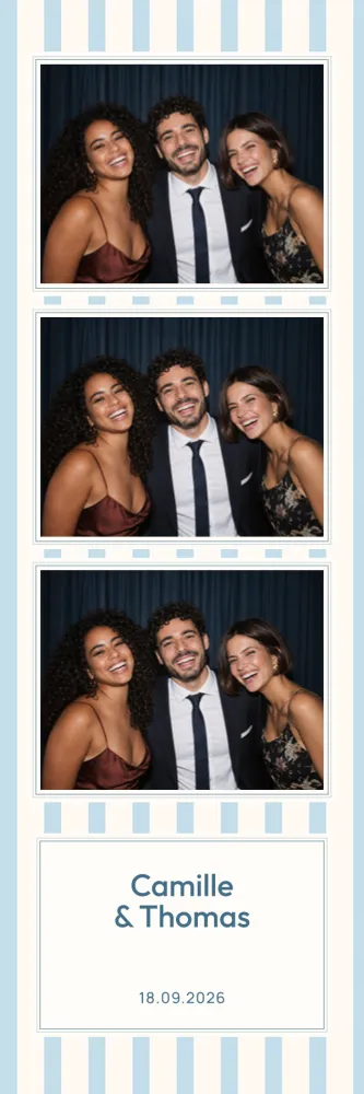 Preview of the Riviera Blue Stripes photo booth template in 5×15 strip (2×6 inches)