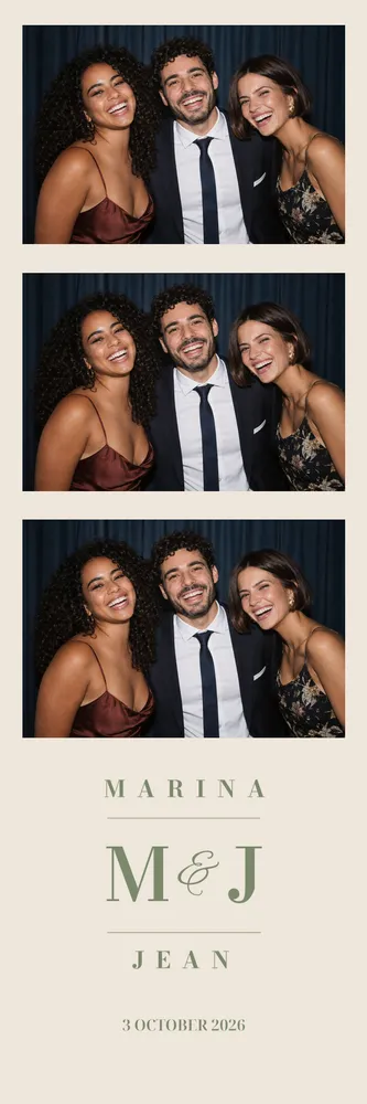Preview of the Sage & Beige photo booth template in 5×15 strip (2×6 inches)