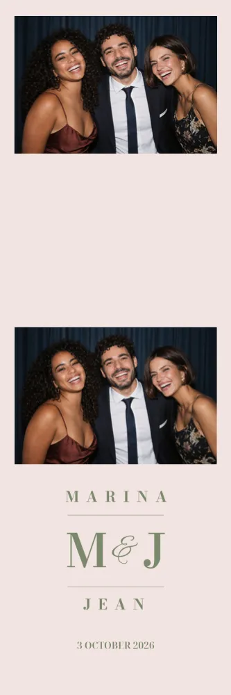 Preview of the Sage & Blush photo booth template in 5×15 strip (2×6 inches)