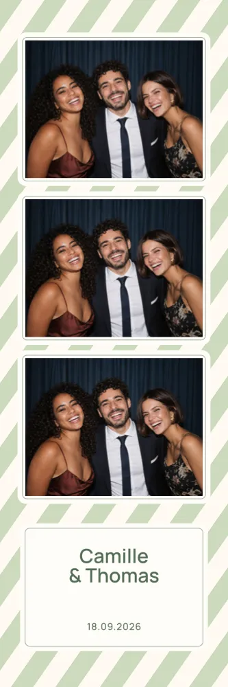 Preview of the Sage Stripes photo booth template in 5×15 strip (2×6 inches)