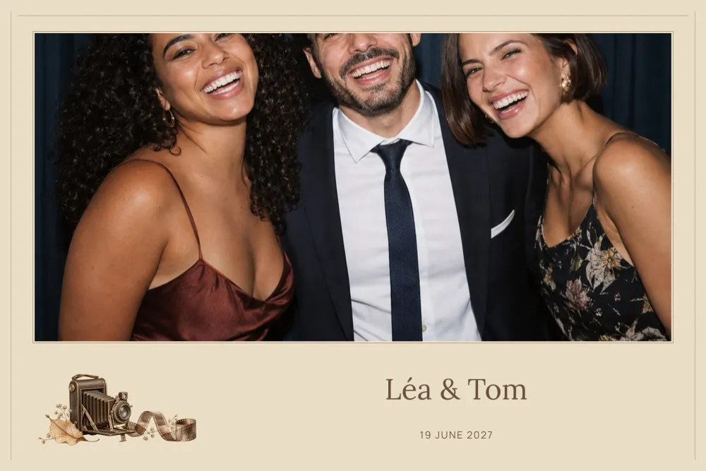 Preview of the Sepia Grain template in 10×15 landscape, with an example photo