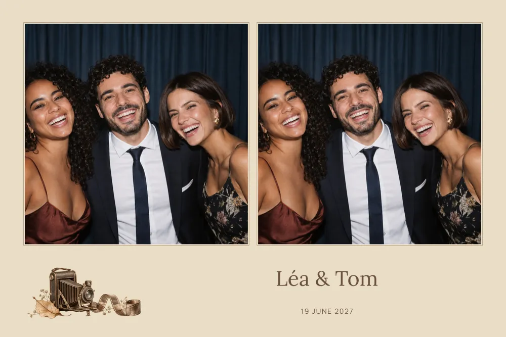 Preview of the Sepia Grain template in 10×15 landscape, with an example photo