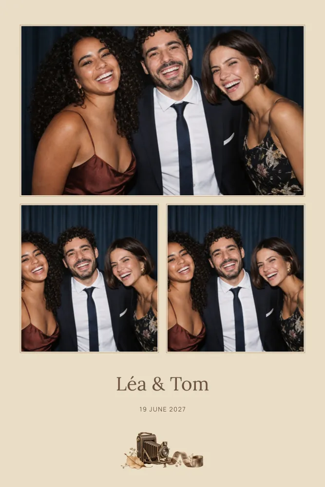 Preview of the Sepia Grain template in 10×15 portrait, with an example photo