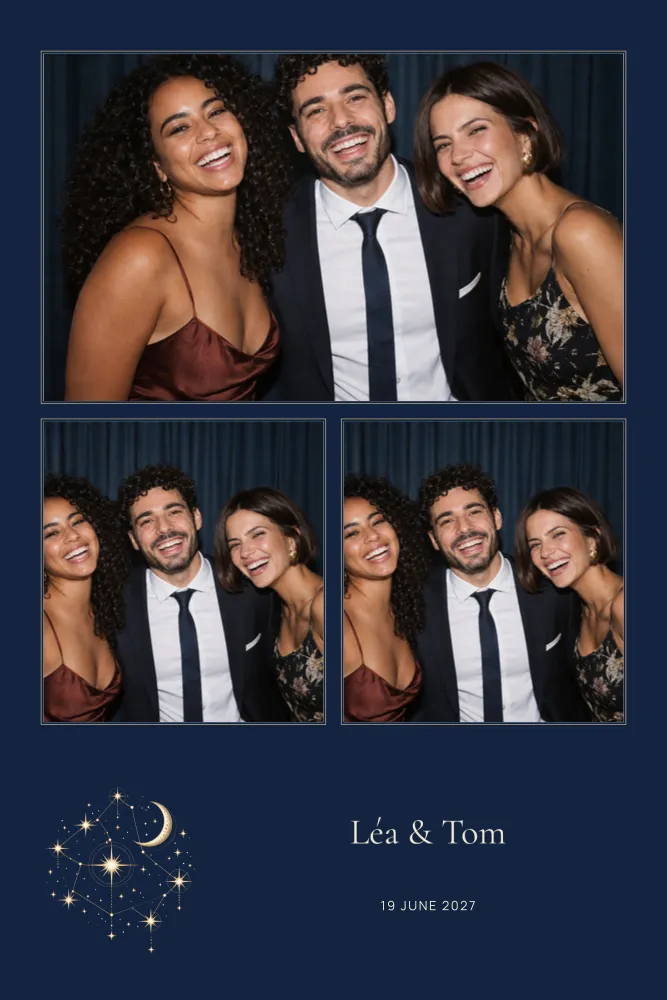 Preview of the Starry Night template in 10×15 portrait, with an example photo