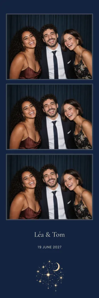 Preview of the Starry Night template in 5×15 strip, with an example photo