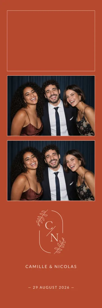 Preview of the Terracotta Monogram photo booth template in 5×15 strip (2×6 inches)
