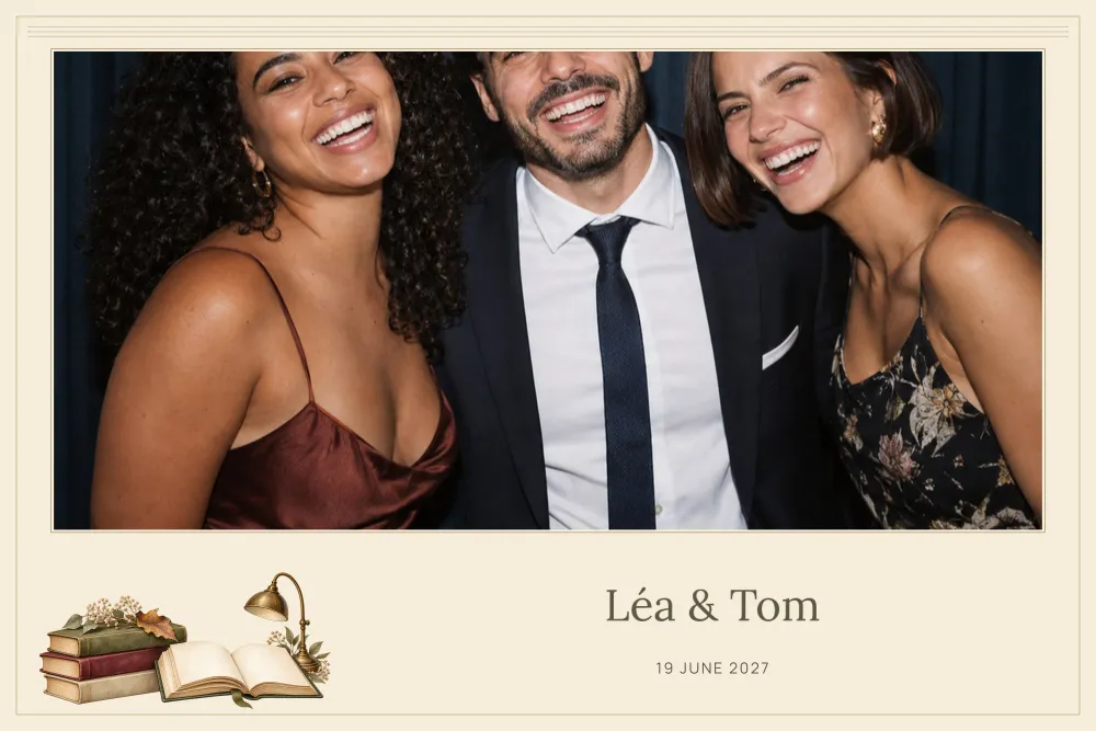 Preview of the The Library template in 10×15 landscape, with an example photo