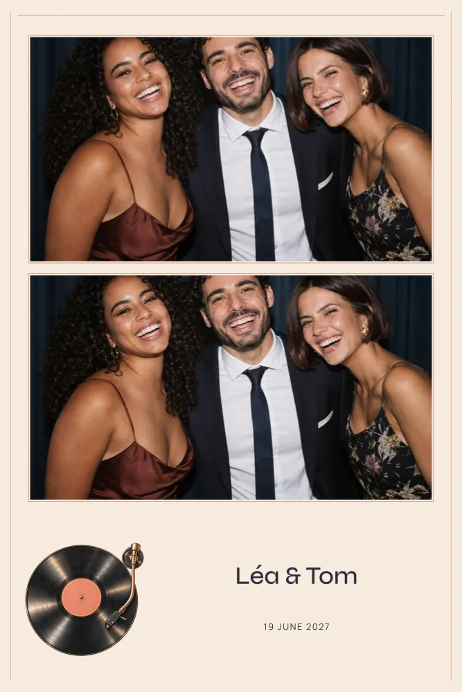 Preview of the Vinyl template in 10×15 portrait, with an example photo
