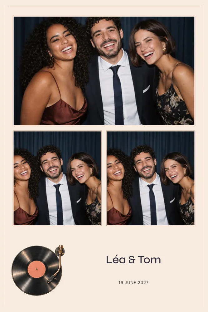 Preview of the Vinyl template in 10×15 portrait, with an example photo