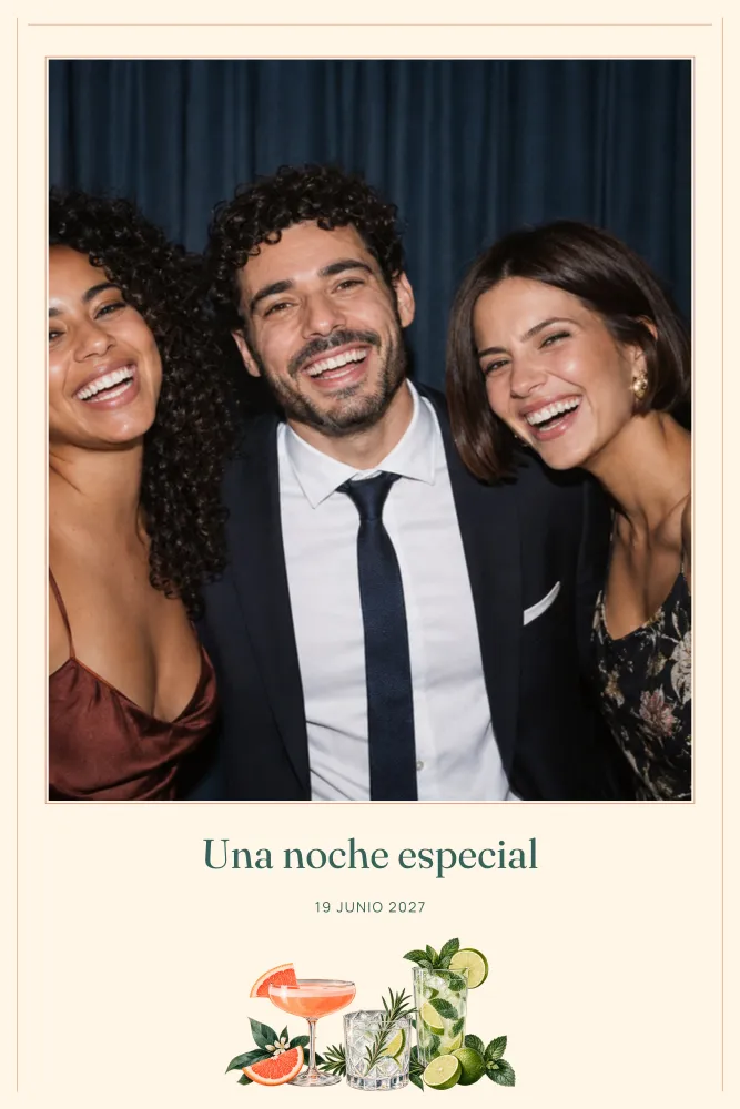 Vista previa de la plantilla Bar de cócteles en 10×15 vertical, con una foto de ejemplo