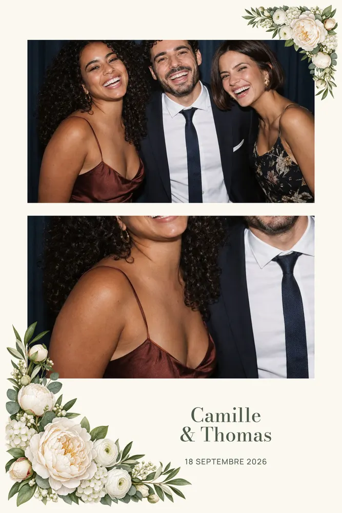 Aperçu du modèle Blanc Cassé en 10×15 portrait, avec une photo d’exemple