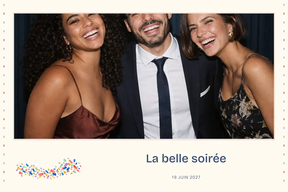 Aperçu du modèle Confettis en 10×15 paysage, avec une photo d’exemple