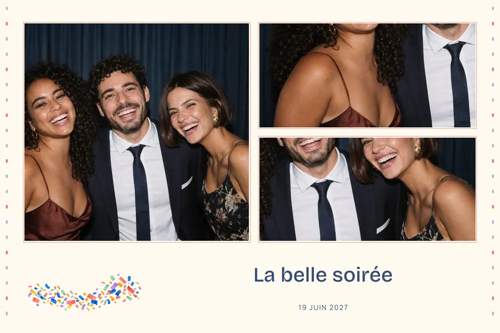 Aperçu du modèle Confettis en 10×15 paysage, avec une photo d’exemple