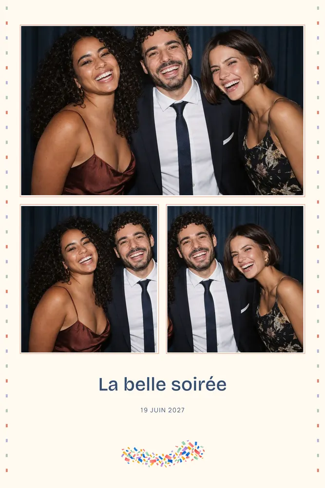 Aperçu du modèle Confettis en 10×15 portrait, avec une photo d’exemple