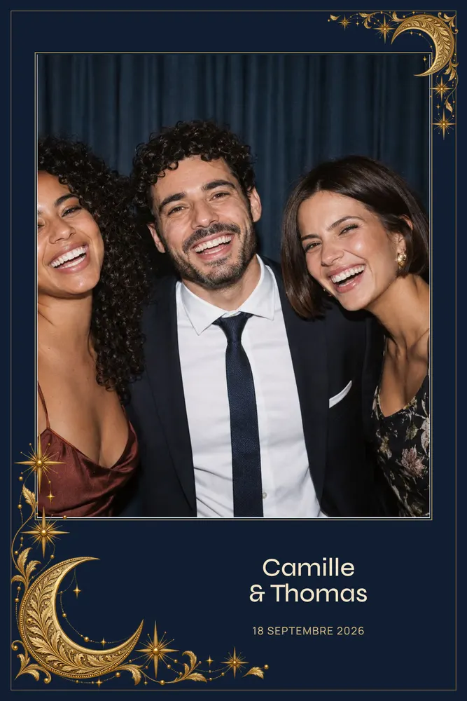 Aperçu du modèle Constellations en 10×15 portrait, avec une photo d’exemple