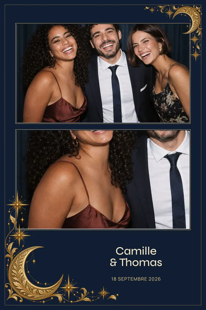 Aperçu du modèle Constellations en 10×15 portrait, avec une photo d’exemple