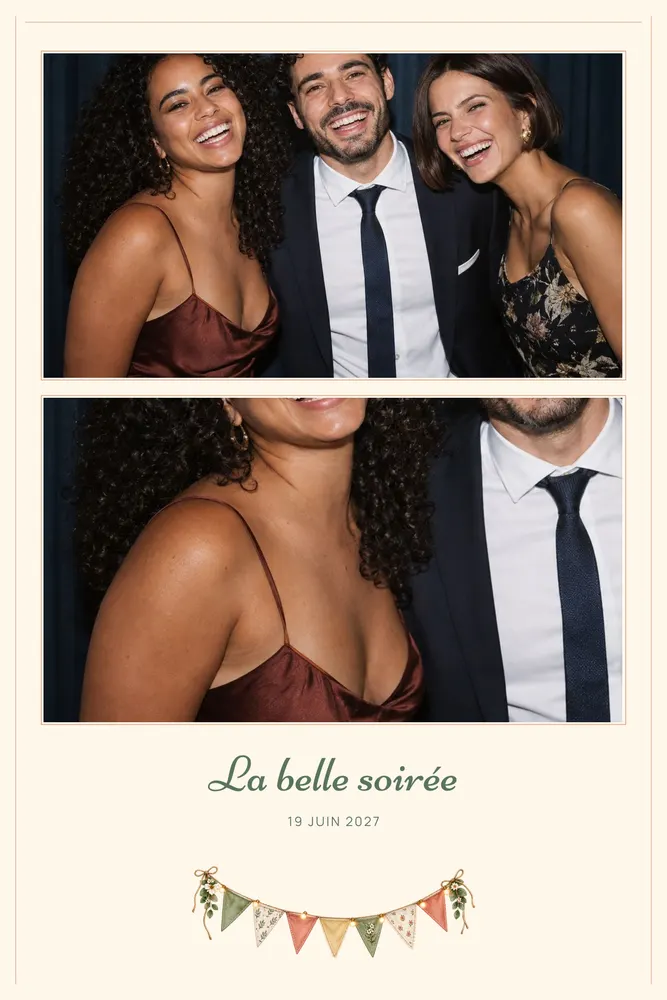 Aperçu du modèle Guirlandes en 10×15 portrait, avec une photo d’exemple