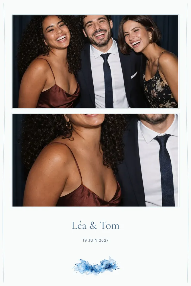 Aperçu du modèle Lavis Bleu en 10×15 portrait, avec une photo d’exemple
