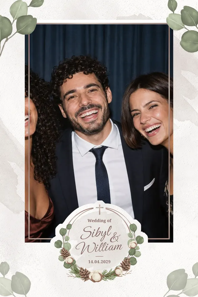 Aperçu du modèle Médaillon Végétal en 10×15 portrait, avec une photo d’exemple