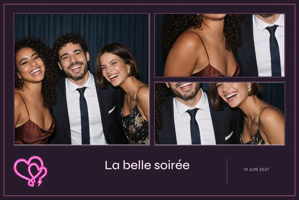 Aperçu du modèle Néon Rose en 10×15 paysage, avec une photo d’exemple