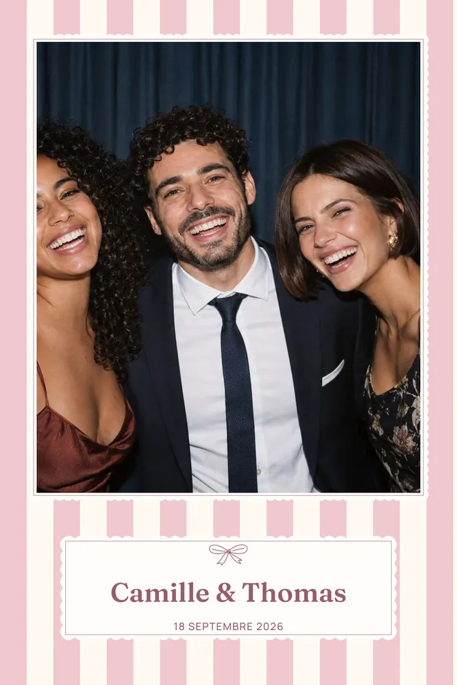 Aperçu du modèle Rayures Rose Bonbon en 10×15 portrait, avec une photo d’exemple